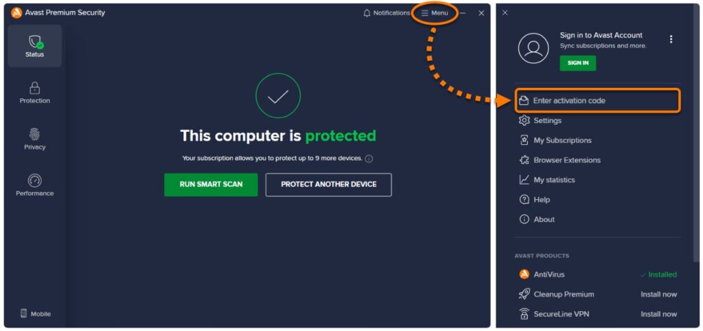 Avast Premium Security view
